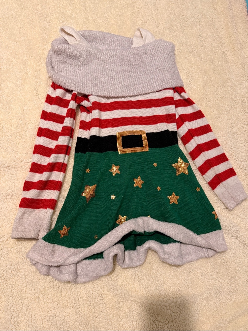POL Girls' Elf-Inspired Striped Knit Romper in Red, White & Green